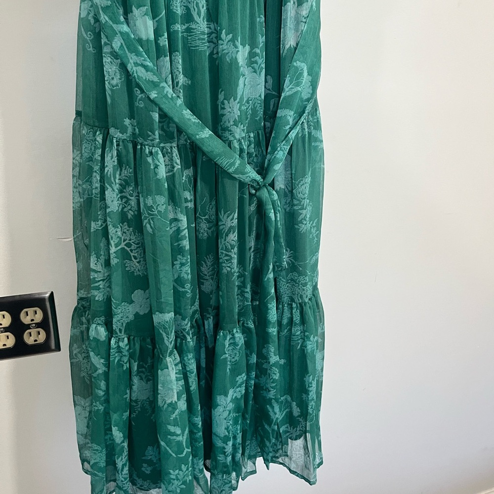 Lulu's Teal Halter Tiered Midi Dress with Waist Tie - Picture 5 of 9